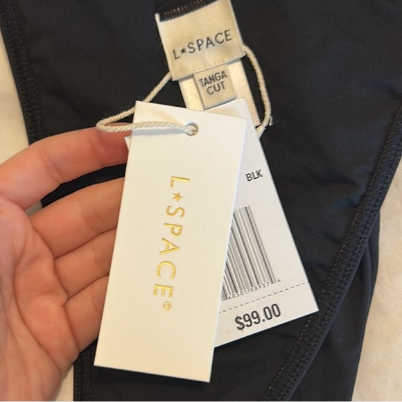 L*Space Black Tanga Cut Bikini Bottom - Size Large $99 Retail NWT - Picture 7 of 10